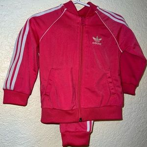 Infant girls hot pink 12m adidas track suit sweat suit Barbie jacket and pants
